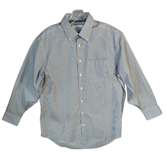 Charles Tyrwhitt Button Down Striped Blue Collared Shirt White Mens Size 16 1/2 - Picture 1 of 8